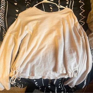 Cream Long Sleeve Sweater with Drawstring Hem